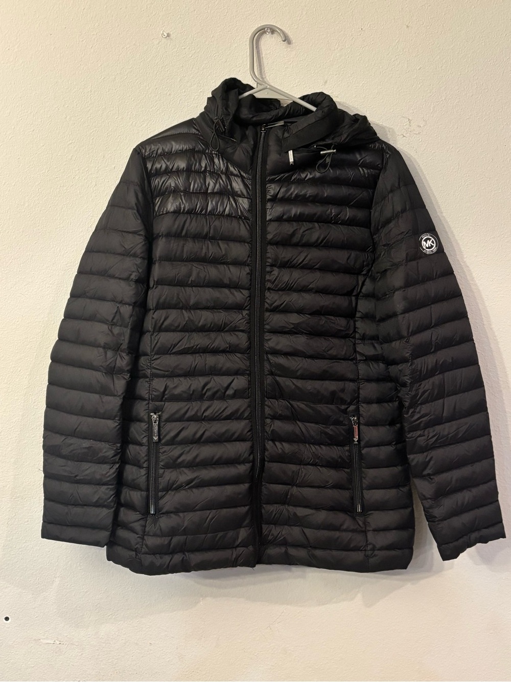 Michael Kors Black and White Houndstooth Packable Jacket